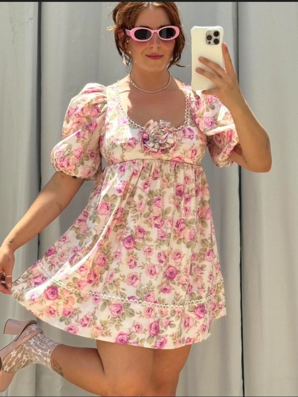 For Love & Lemons Plus Size Cream Floral Milani Babydoll Fairy Mini Dress Sz 1X